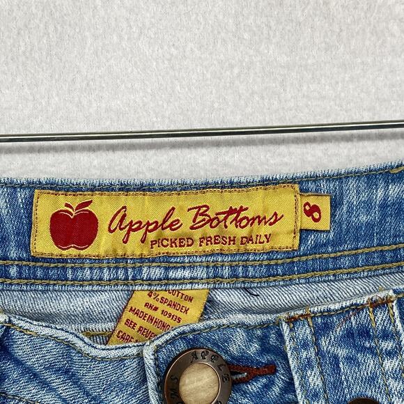 APPLE BOTTOMS Jeans 8 Distressed Straight Low Rise Stretch Denim Blue VTG HK - Picture 5 of 16